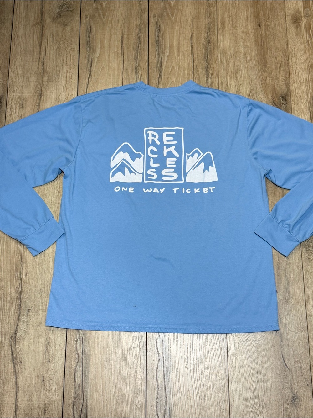 Notice The Reckless Periwinkle Blue Graphic Long Sleeve Shirt One Way Ticket - Picture 5 of 12